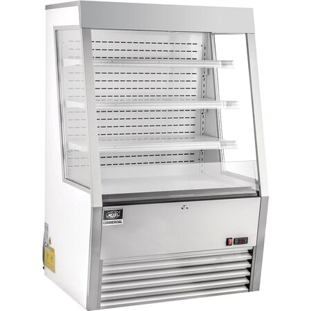 Global Industrial NexelRefrigerated Open Air Merchandiser w/ Curtain, 13.8 Cu. Ft., Stainless Steel 243211